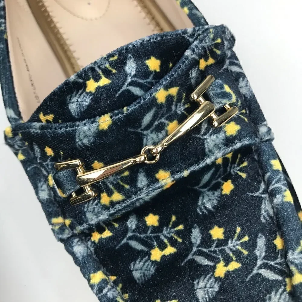 Cabi Carnaby Blue Velvet Floral Slip On Penny Loafer